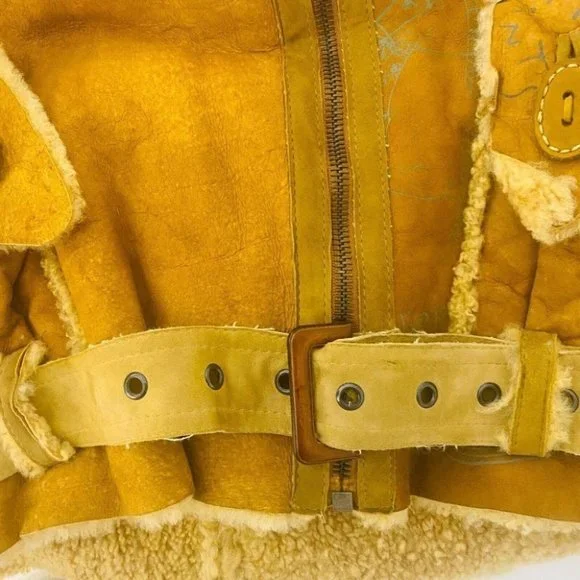 People Of The Labyrinths RARE Women's Leather Jacket Faux Fur Size Large Coat - Picture 5 of 10